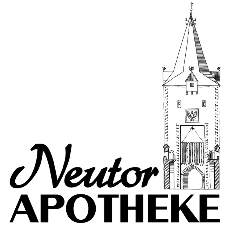Neutor Apotheke Logo in schwarz weiß mit Illustration des Dortmunder Neutores