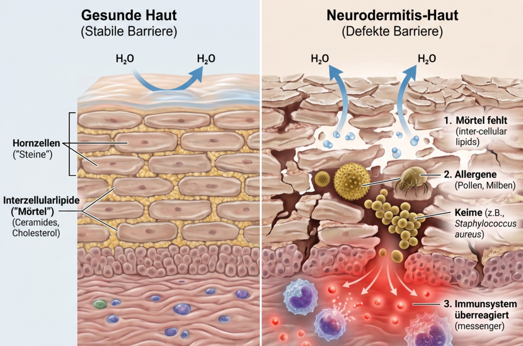 Schaubild der Neutor Apotheke Dortmund zum Thema Hautbarriere bei Neurodermitis